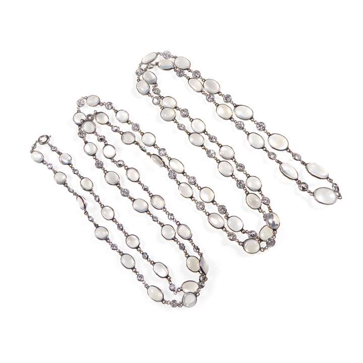 Antique moonstone and diamond graduated chain necklace